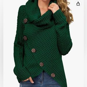 Green asymmetrical button sweater